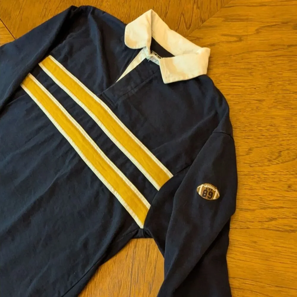 The Children's Place Boys XL Navy Long-sleeve Polo Shirt w/ Yellow/white Stripes